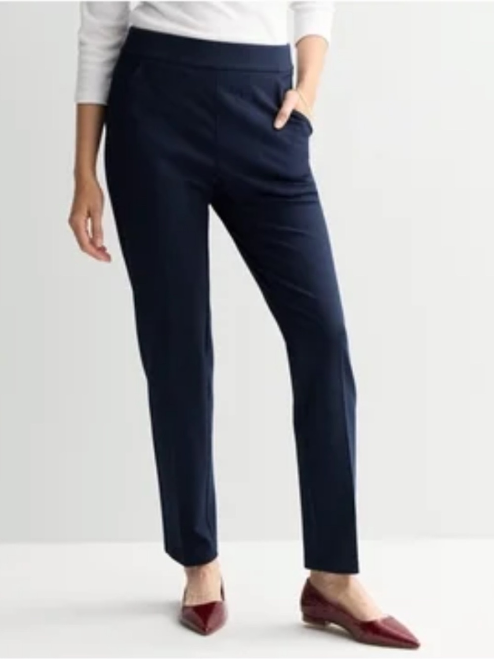 Croft & Barrow Women Mid Rise Ankle Navy Pant Pull On Stretch Size 8 Work Wear